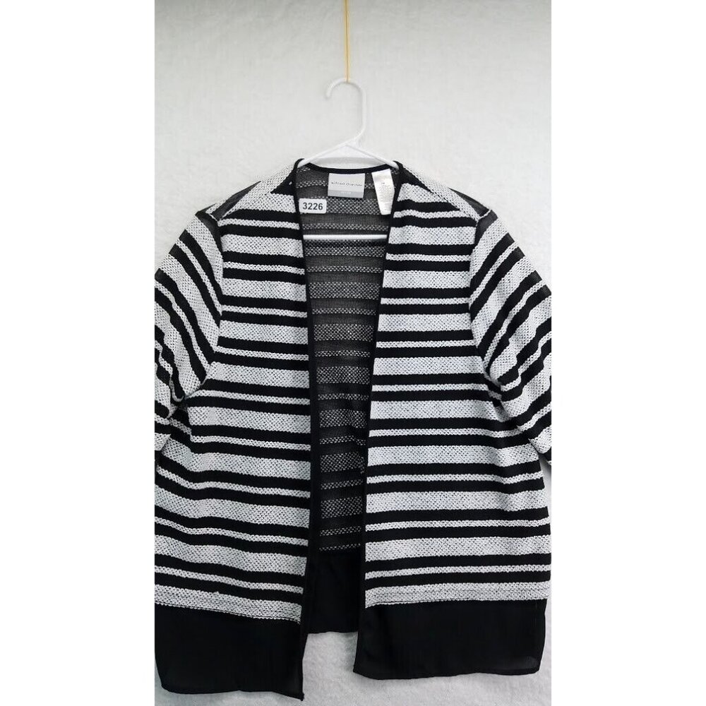 Alfred Dunner Jacket Womens Petite Medium Black White Stripe Blazer Open Front